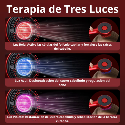Peine Masajeador Eléctrico 3 en 1: Aplicador de Aceite Capilar y Terapia de Luz Roja 660nm para el Crecimiento del Cabello